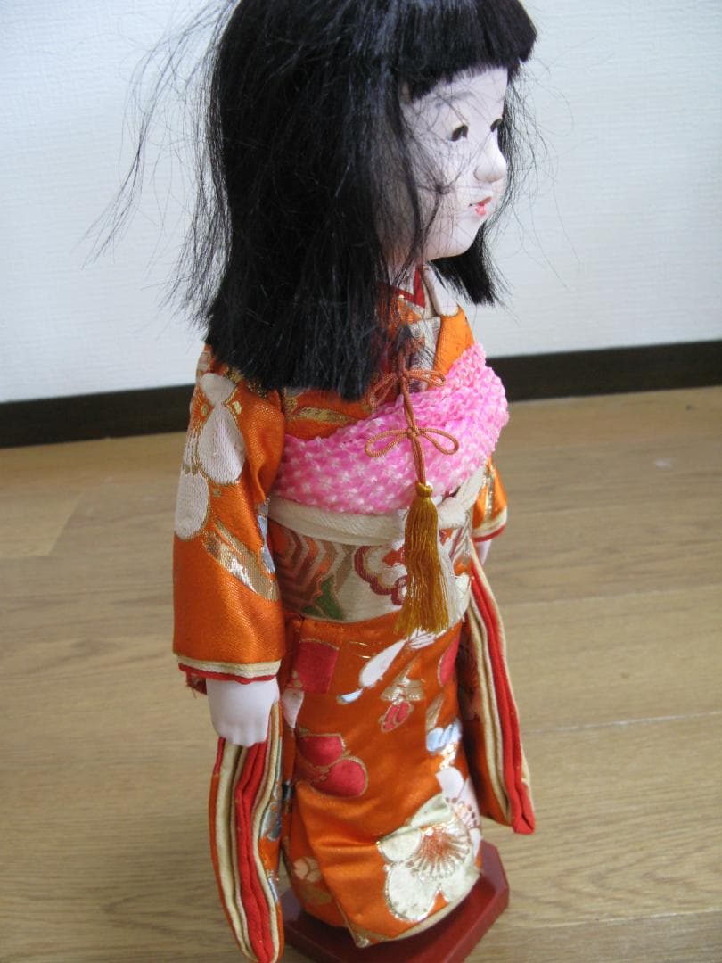 市松人形/日本人形　少女/童女/おかっぱ　髪の毛本物　ケース付　雛人形 古雛