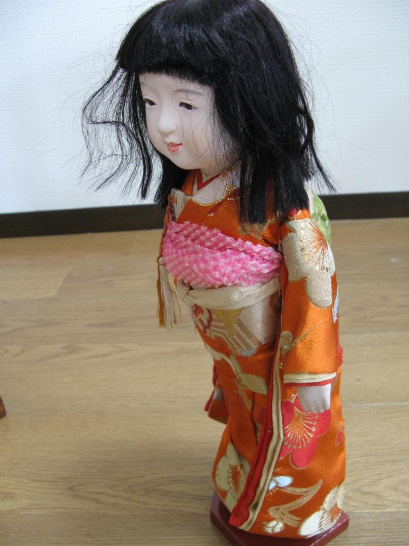 市松人形/日本人形　少女/童女/おかっぱ　髪の毛本物　ケース付　雛人形 古雛