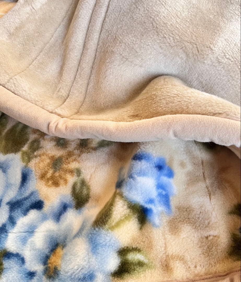 西川産業 ブランケット ベージュ×ブルー ２枚合わせ 二重 厚手