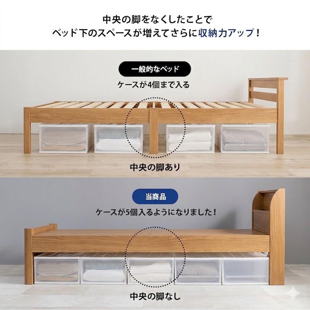 【新品】3分で完成！高さ調整OK 天然木風すのこベッド シングル コンセント付