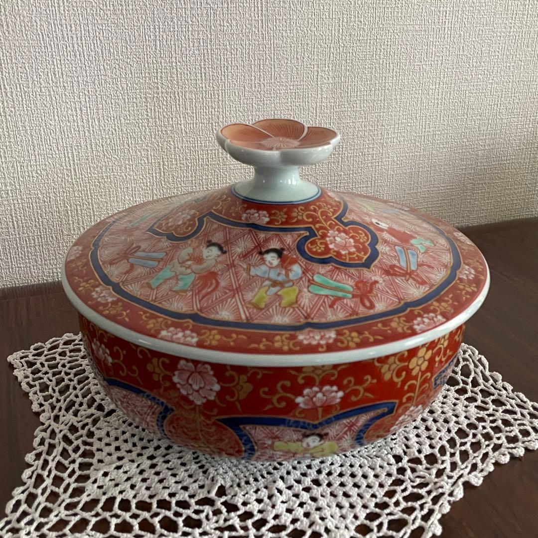 【極美品】有田焼 古伊万里様式 蓋付大鉢 豪華金彩 唐子遊戯図 骨董市一点物