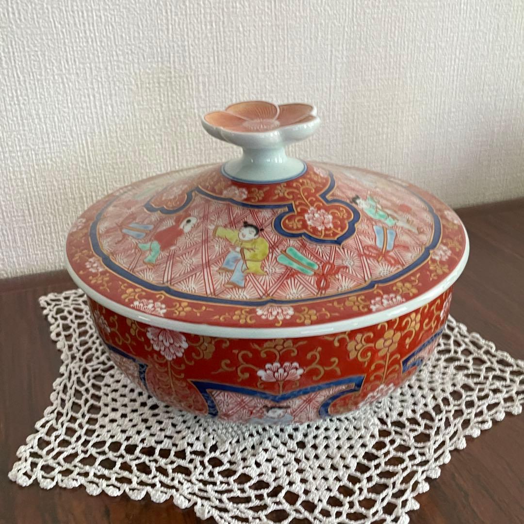 【極美品】有田焼 古伊万里様式 蓋付大鉢 豪華金彩 唐子遊戯図 骨董市一点物