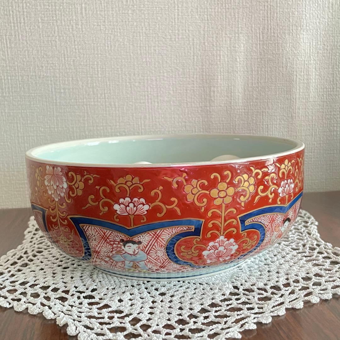 【極美品】有田焼 古伊万里様式 蓋付大鉢 豪華金彩 唐子遊戯図 骨董市一点物