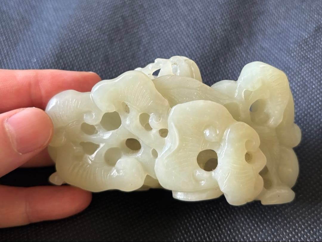 中国古美術品　清の時代　和田青白玉 砡　祥瑞四宝　蘇工　218g