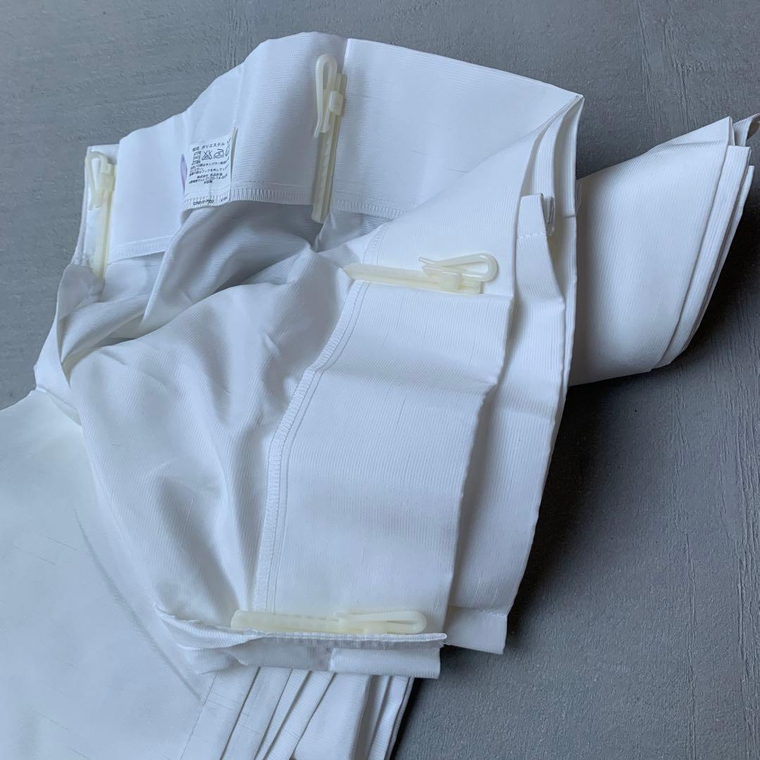 無印　４点　UVカット透けにくい防炎ボイルプリーツカーテン　オフ白