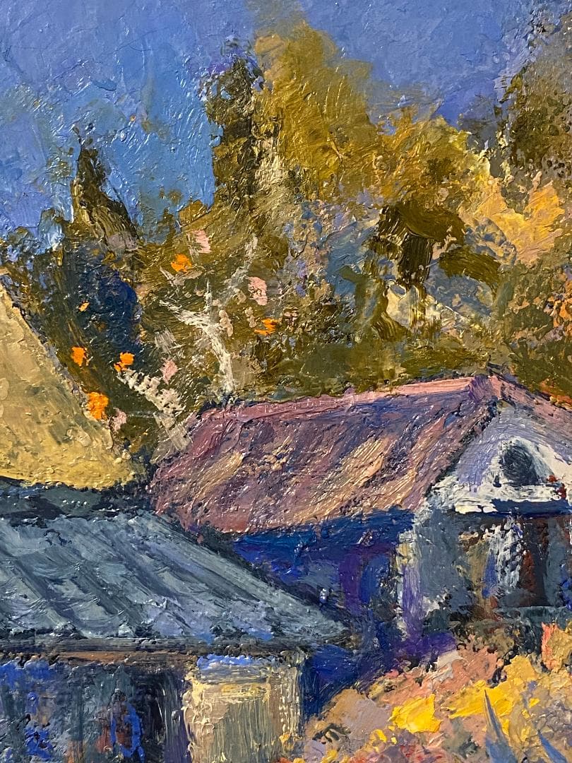 「真作」三塩雅博「ふるさと」風景画　油彩画　額装　サイン有り　F6号