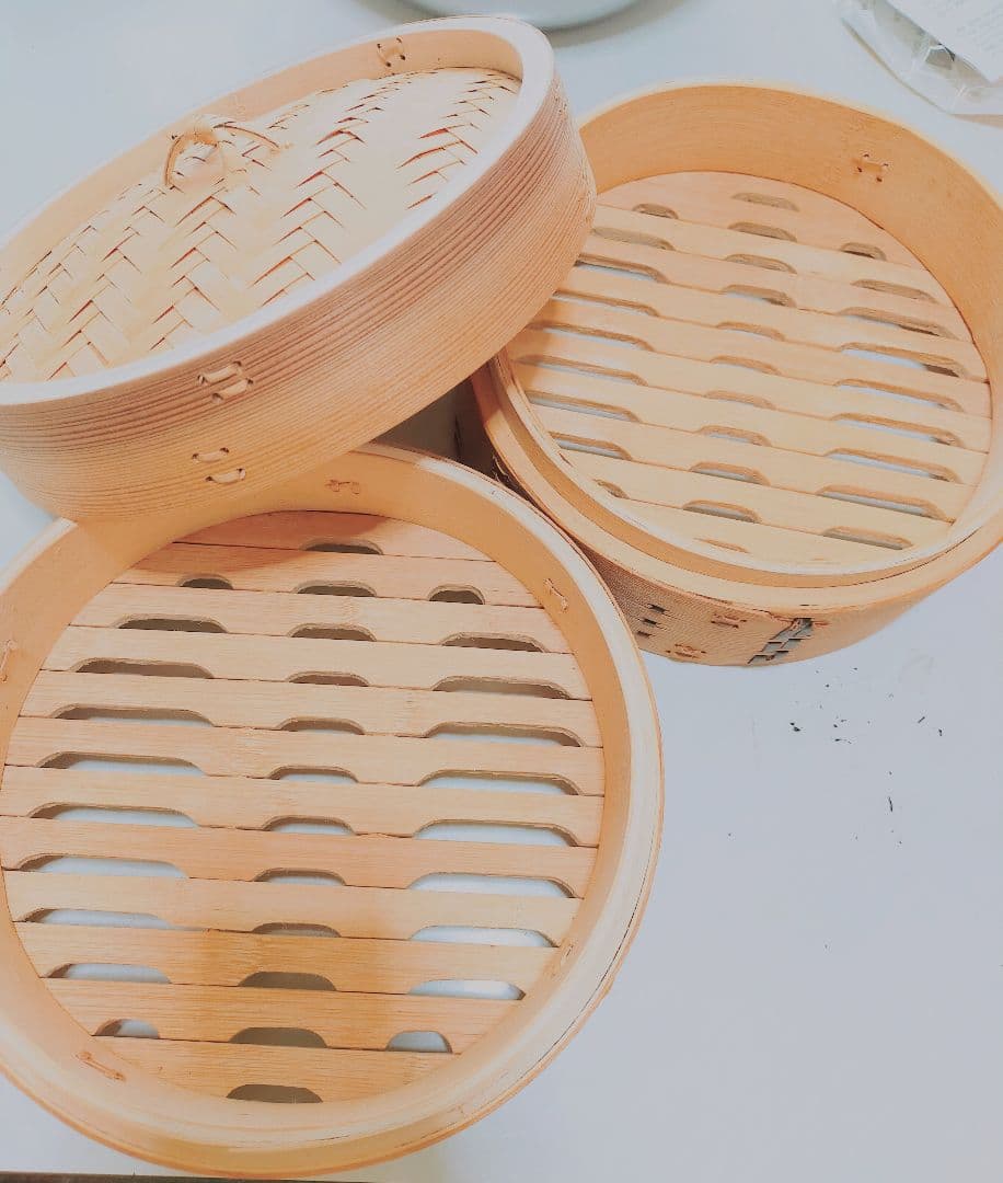 未使用 中華せいろ かごや 21cm 3段セット 竹 蒸籠 セイロ 蒸し器