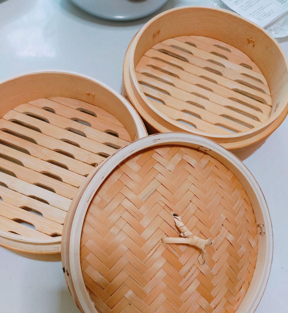 未使用 中華せいろ かごや 21cm 3段セット 竹 蒸籠 セイロ 蒸し器