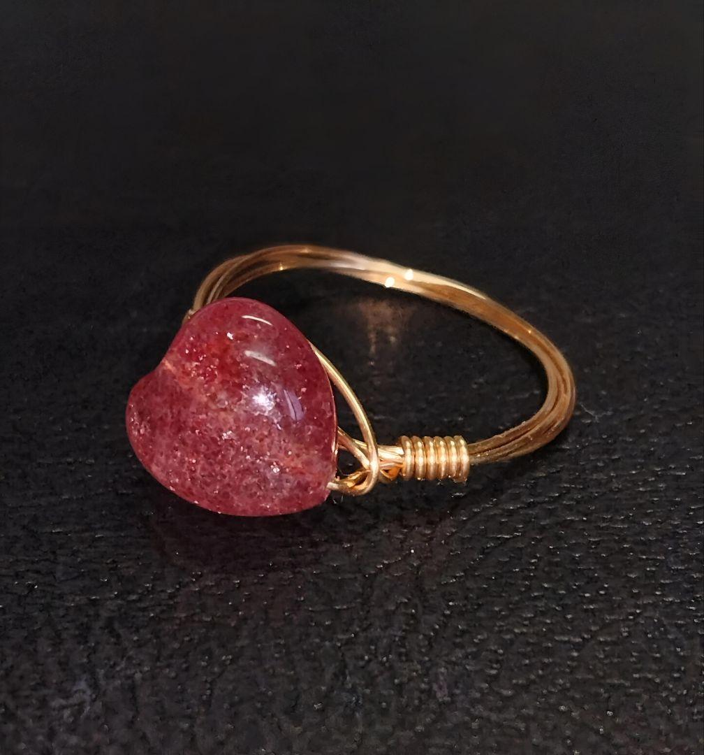 Kgf14 希少石 天然石 アフリカ産 ストロベリークォーツ ハート リング
