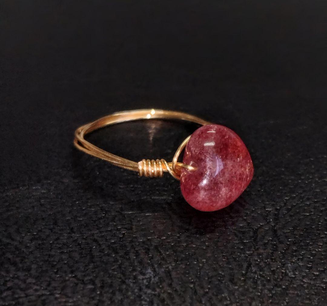 Kgf14 希少石 天然石 アフリカ産 ストロベリークォーツ ハート リング