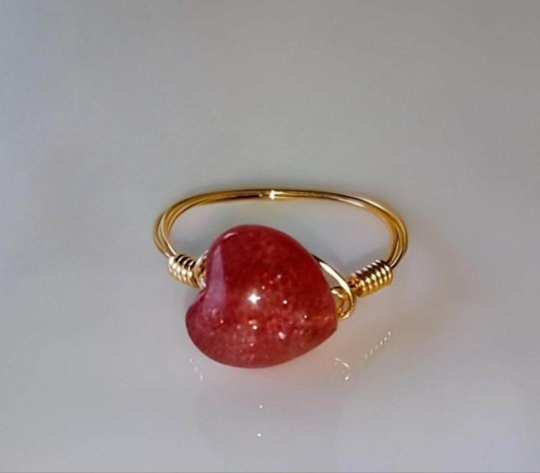 Kgf14 希少石 天然石 アフリカ産 ストロベリークォーツ ハート リング