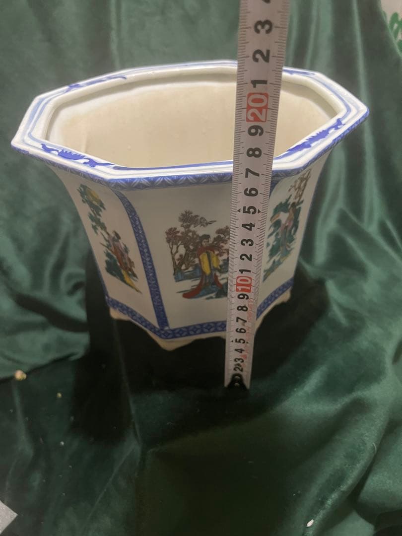 中國古代女子の瓷器植木鉢 中型 八角形