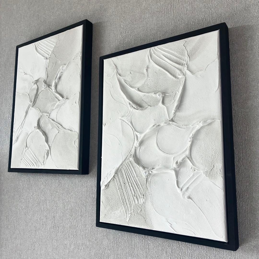 現代アート　2枚セット　フレーム付き　テクスチャーアート　インテリア　モダン