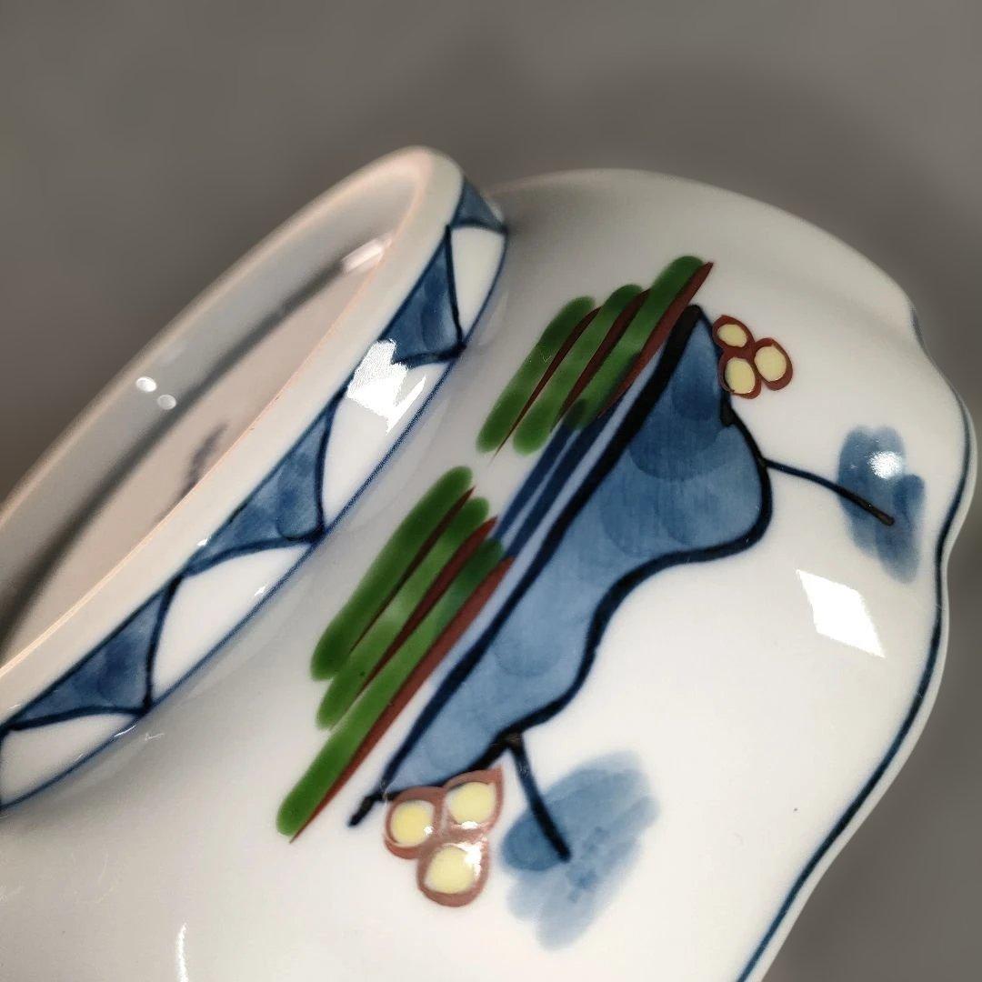 A1346-7/有田焼/源右衛門窯/染錦山水絵鉢揃5客/銘々皿/飾鉢/懐石道具/