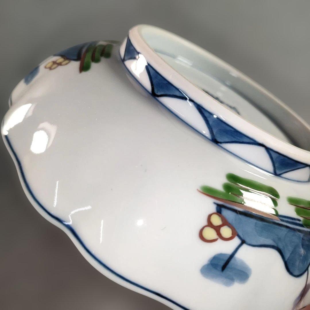 A1346-7/有田焼/源右衛門窯/染錦山水絵鉢揃5客/銘々皿/飾鉢/懐石道具/