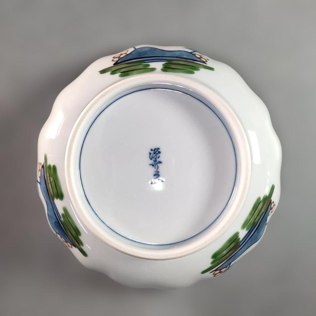 A1346-7/有田焼/源右衛門窯/染錦山水絵鉢揃5客/銘々皿/飾鉢/懐石道具/