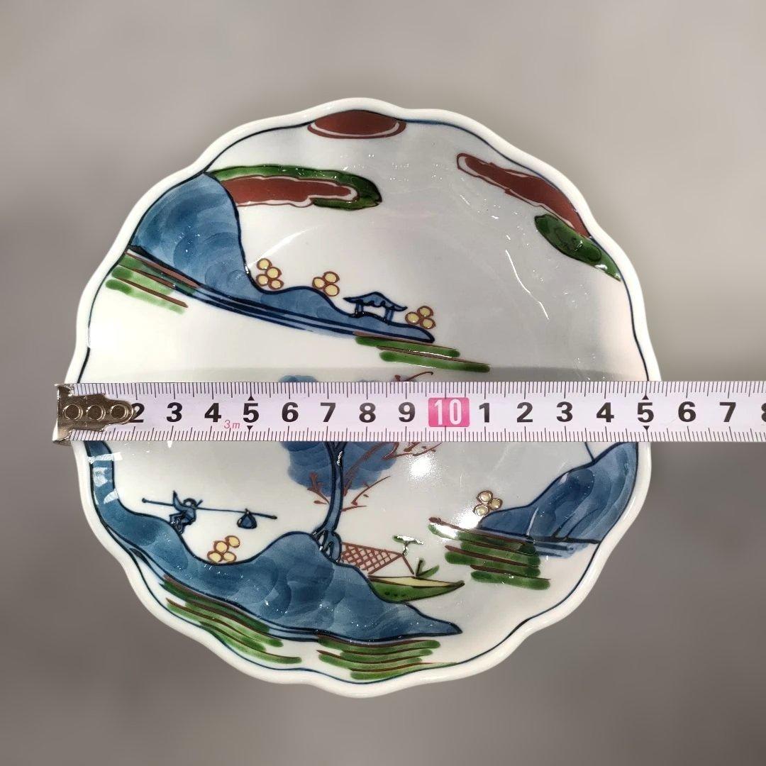 A1346-7/有田焼/源右衛門窯/染錦山水絵鉢揃5客/銘々皿/飾鉢/懐石道具/