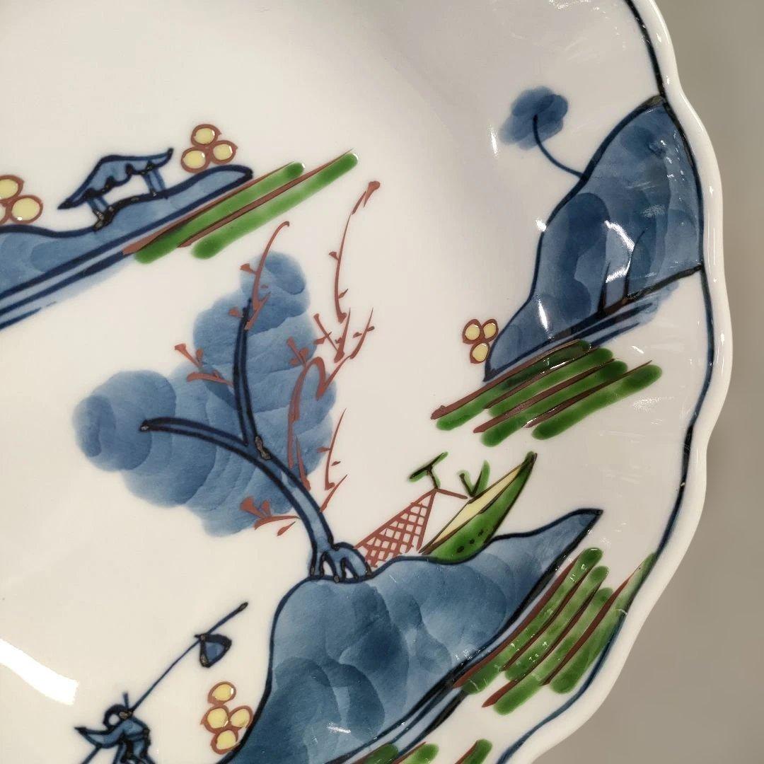 A1346-7/有田焼/源右衛門窯/染錦山水絵鉢揃5客/銘々皿/飾鉢/懐石道具/