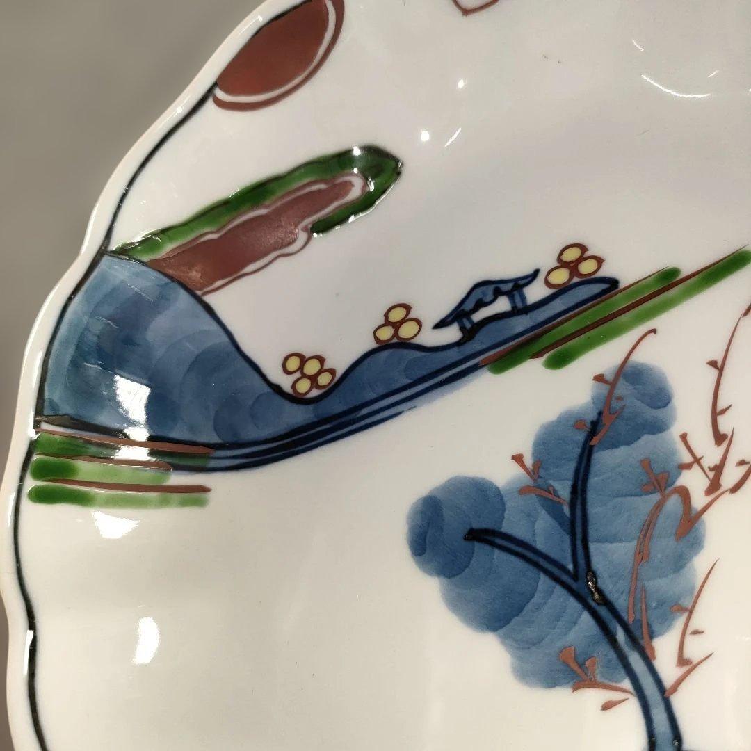 A1346-7/有田焼/源右衛門窯/染錦山水絵鉢揃5客/銘々皿/飾鉢/懐石道具/