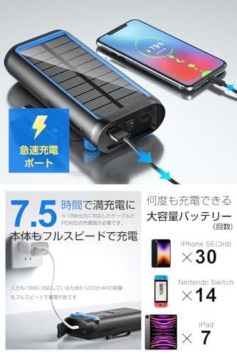 ソーラー 22.5W/PD18W 61200mAh 【2025新登場 & 急速p