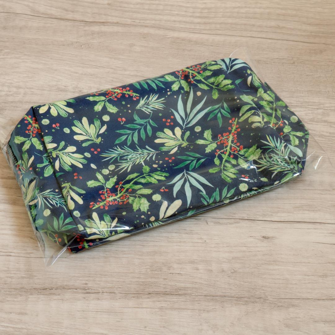 【手帳ポーチ／サイズ3】Leaf・ネイビー（たくさん入るタイプ）