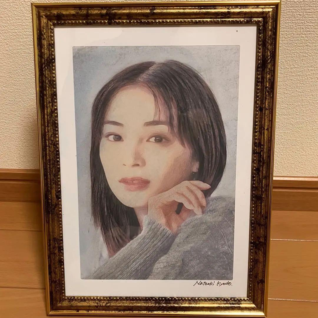 女優画31 額装品　額縁寸法32.7cm×24.0cm　カラー着色　定款付