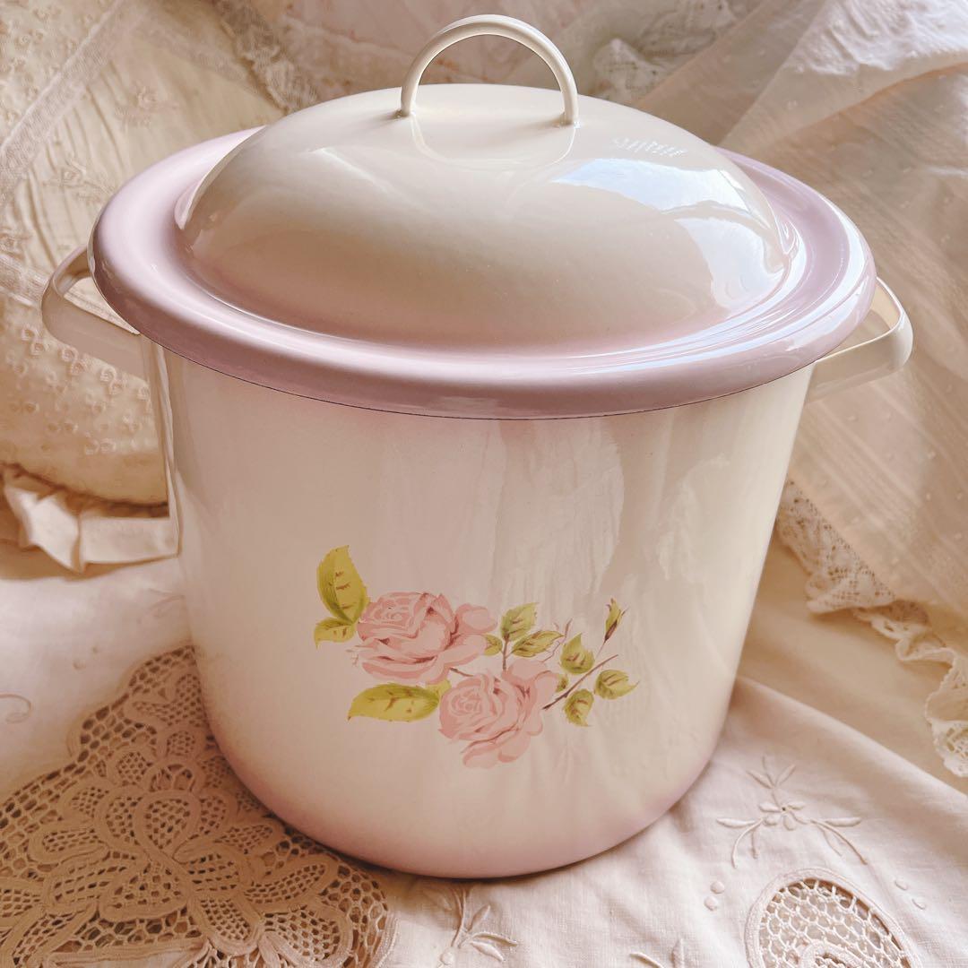 お値下げ♡イマンダイアナローズホーローライスキャニスター缶マニー薔薇アンティーク