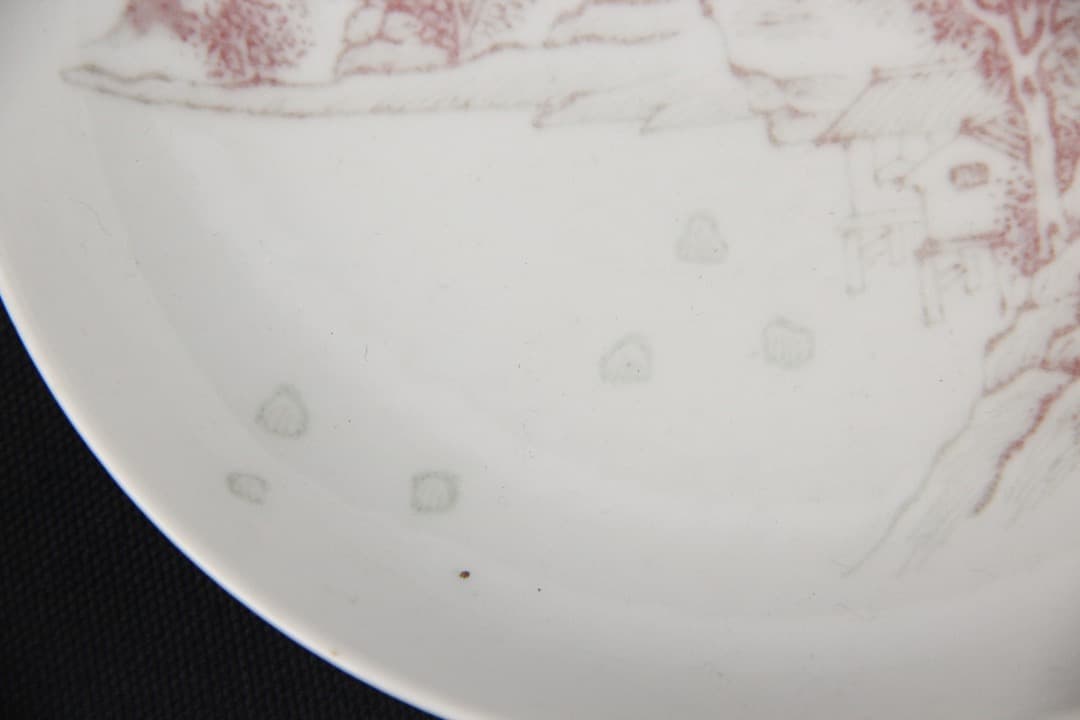 中国美術 清時代 釉下紅 山水図 小皿 豇豆紅 宮廷磁 古磁器 ENM23-2
