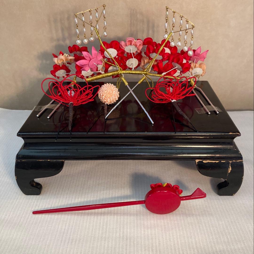 七五三　希少　パール揺れる　勝山簪セット　平打ち簪　水引簪　絞玉簪　桜色ちんころ