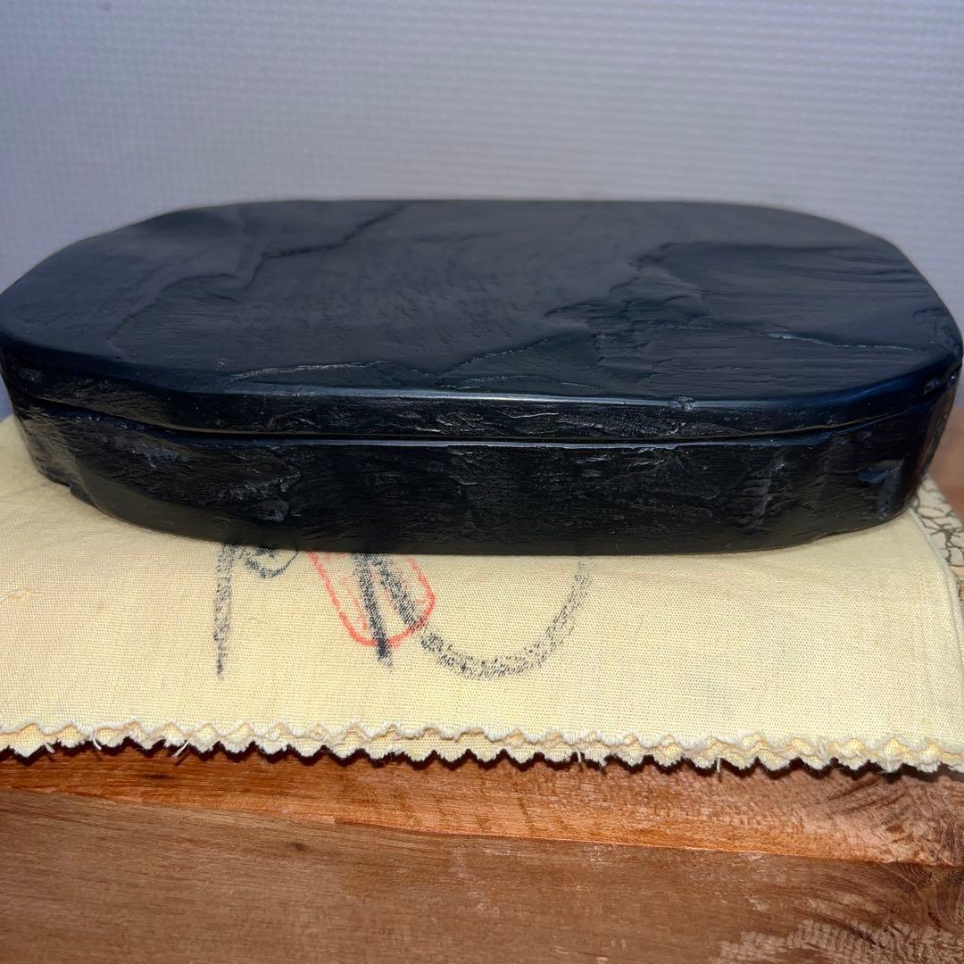 ⭕️石蓋付き天然硯　名工　雨宮峯硯　五三寸大　墨持ち良し　使い良い