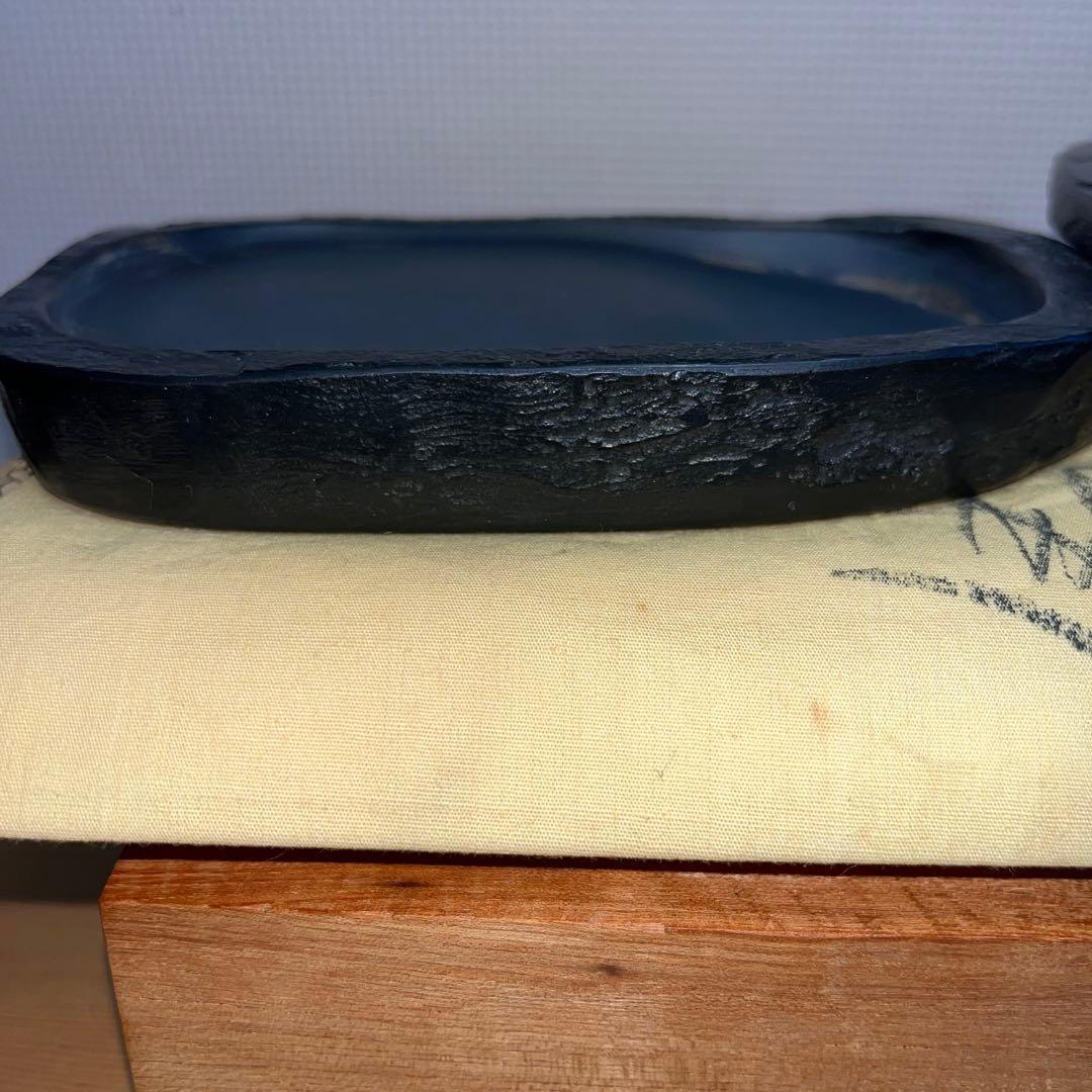 ⭕️石蓋付き天然硯　名工　雨宮峯硯　五三寸大　墨持ち良し　使い良い