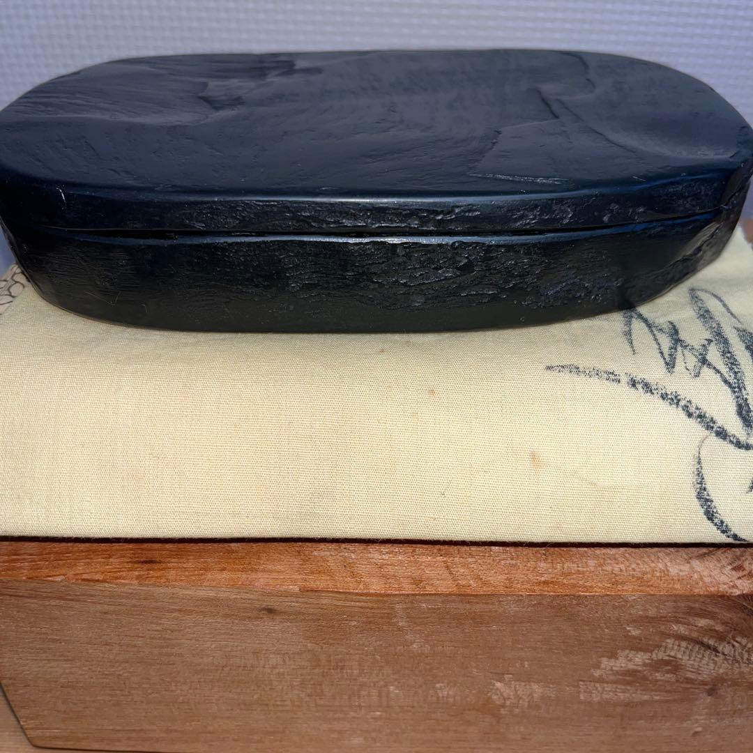 ⭕️石蓋付き天然硯　名工　雨宮峯硯　五三寸大　墨持ち良し　使い良い