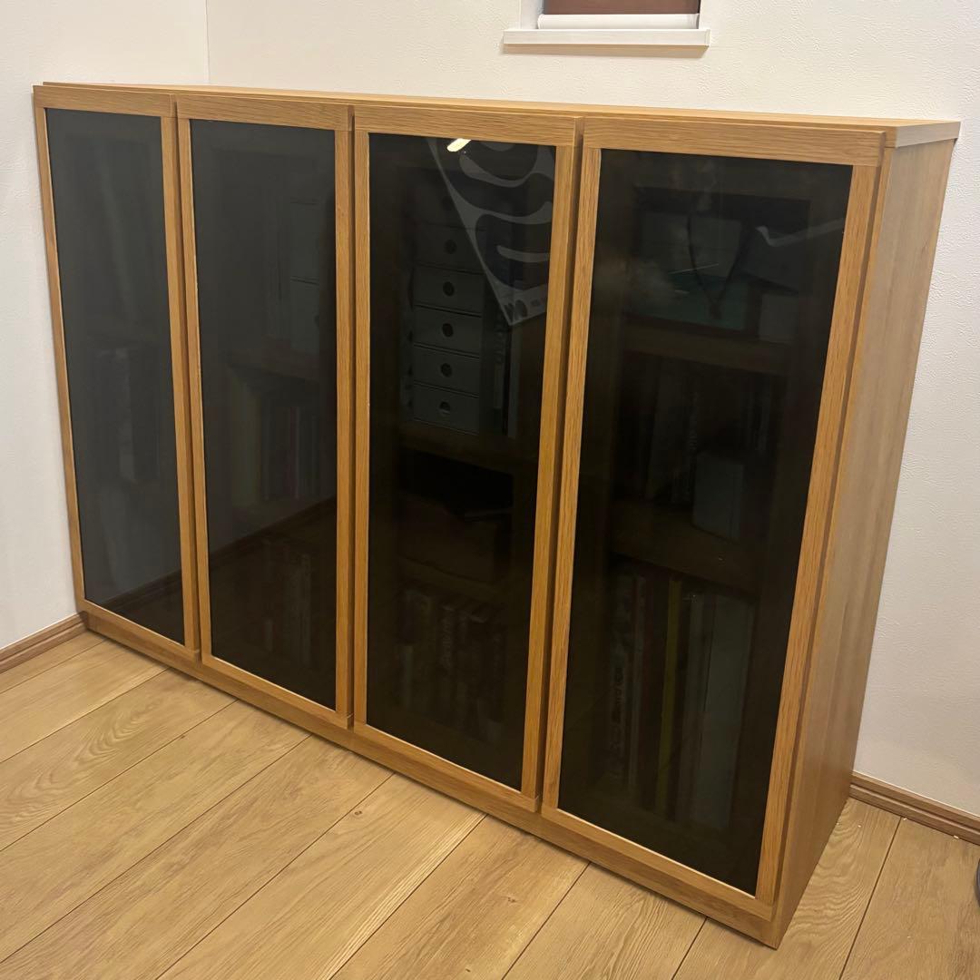 本棚 4枚扉 ブラックガラス JENNER 幅120cm カウンター下収納
