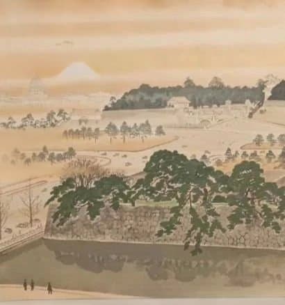 定石塊石版画、宮城と富士 昭和6年出版