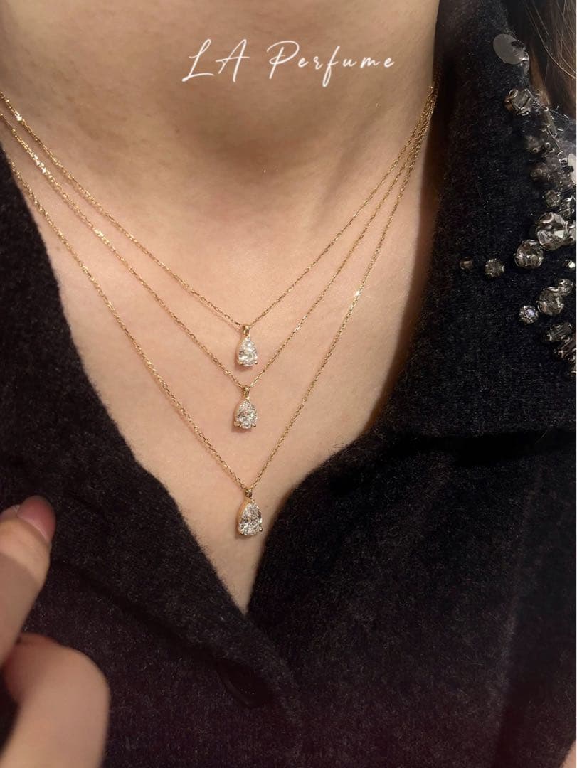 ラボグロウンダイヤモンド ペアシェイプカット ネックレス K18 1粒 シンプル