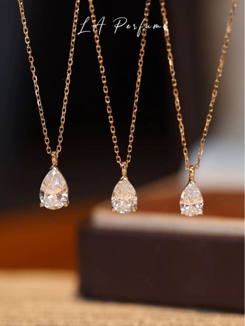 ラボグロウンダイヤモンド ペアシェイプカット ネックレス K18 1粒 シンプル