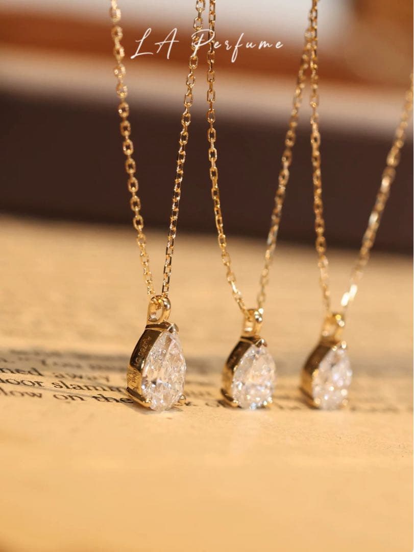 ラボグロウンダイヤモンド ペアシェイプカット ネックレス K18 1粒 シンプル