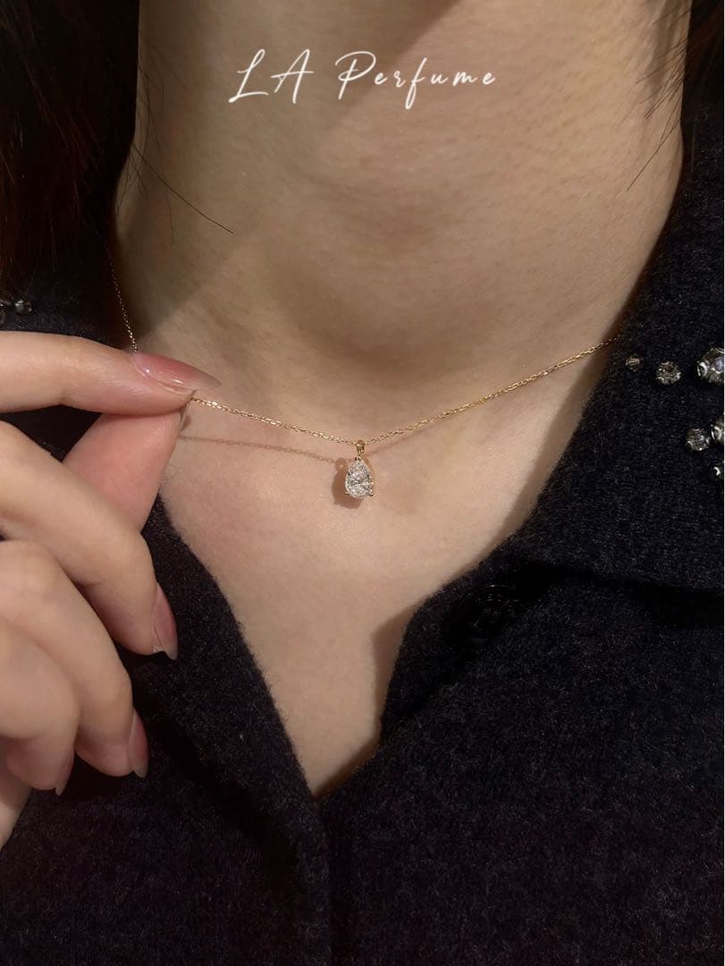 ラボグロウンダイヤモンド ペアシェイプカット ネックレス K18 1粒 シンプル