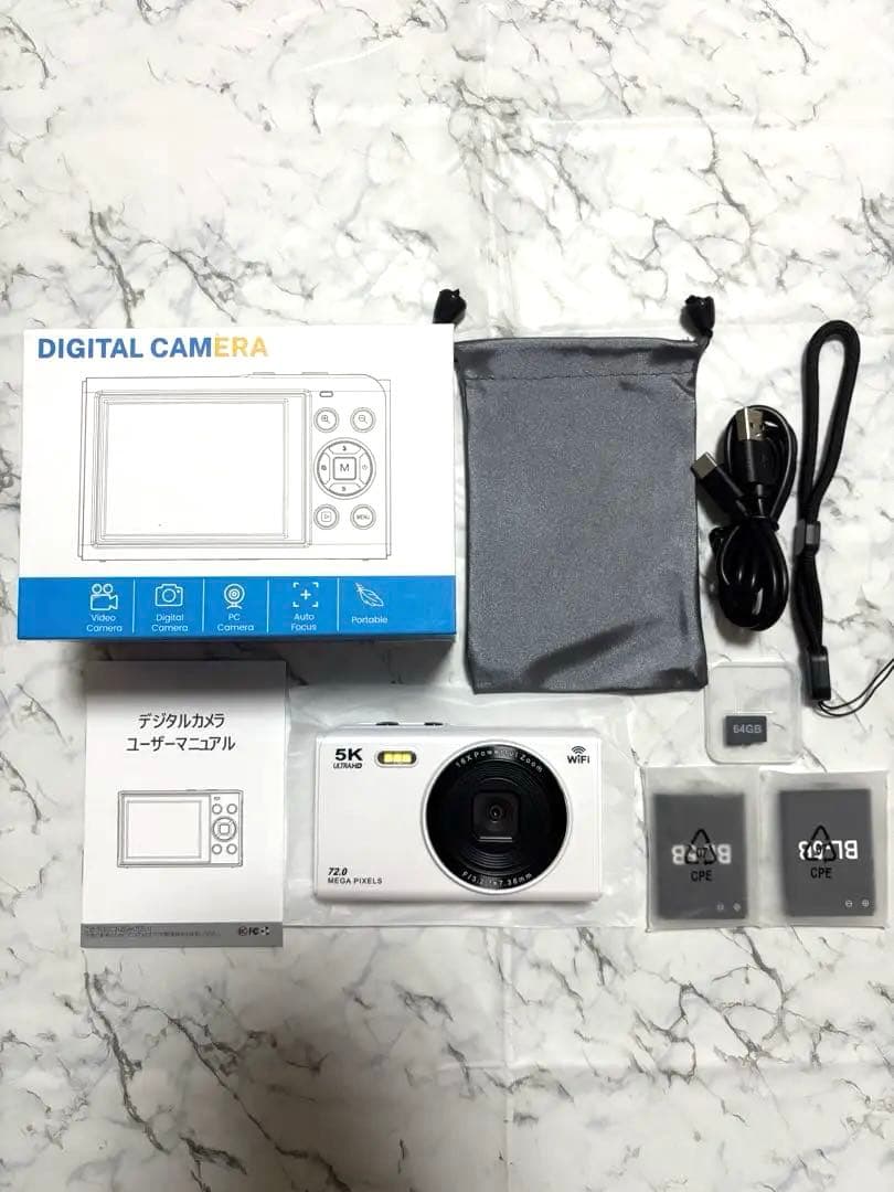 デジタルカメラ 5K デジカメ 7200万画素 64GBマイクロSDカード付き