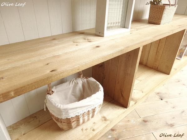 サイズオーダー可！超ワイドラックＷ130飾り棚●シャビーホワイト無垢材●受注製作