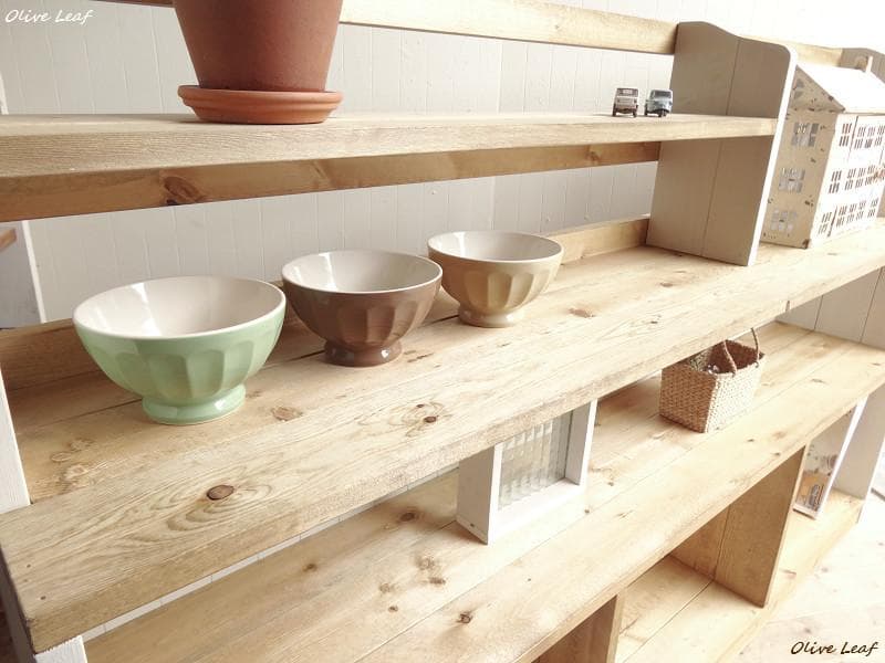 サイズオーダー可！超ワイドラックＷ130飾り棚●シャビーホワイト無垢材●受注製作