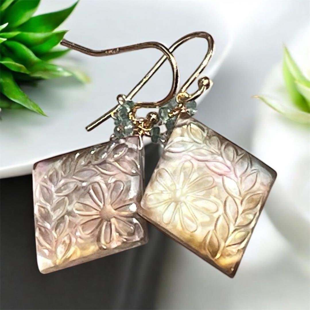 ブラウンマザオパ×水晶のタブレットピアス