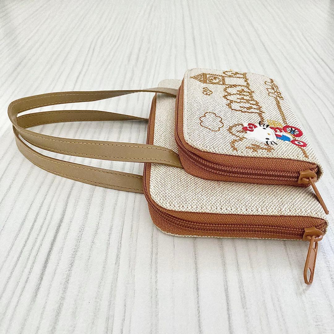 【未使用】平成レトロ ハローキティ ステッチ刺繍 大容量お財布バッグ ミニポーチ