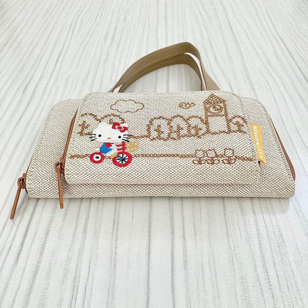 【未使用】平成レトロ ハローキティ ステッチ刺繍 大容量お財布バッグ ミニポーチ