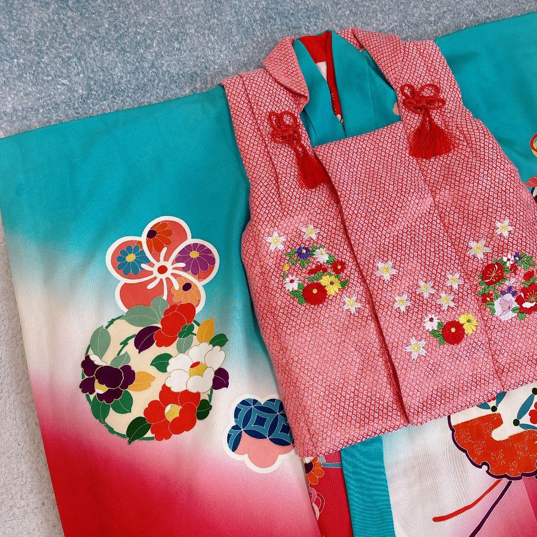 七五三 3歳 正絹？ 着物 被布 ビーズバッグ 草履 足袋 セット