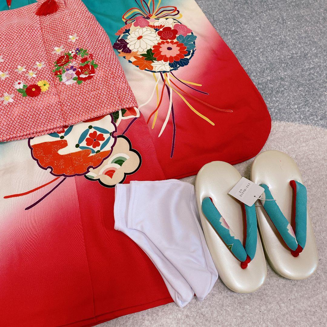 七五三 3歳 正絹？ 着物 被布 ビーズバッグ 草履 足袋 セット