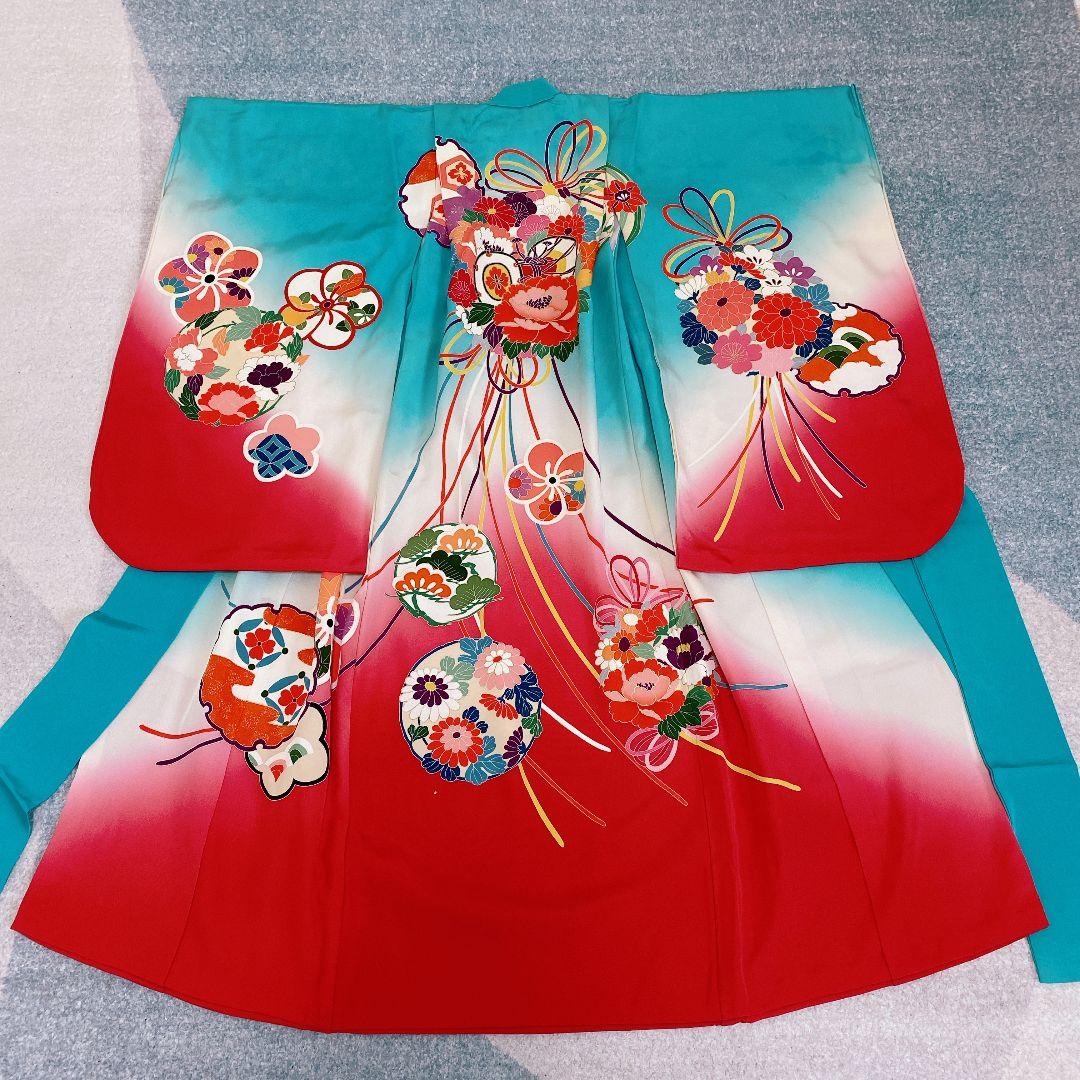 七五三 3歳 正絹？ 着物 被布 ビーズバッグ 草履 足袋 セット