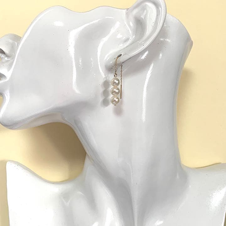 【Rtav】特価 K18 淡水真珠 パール トリプル アメリカンピアス