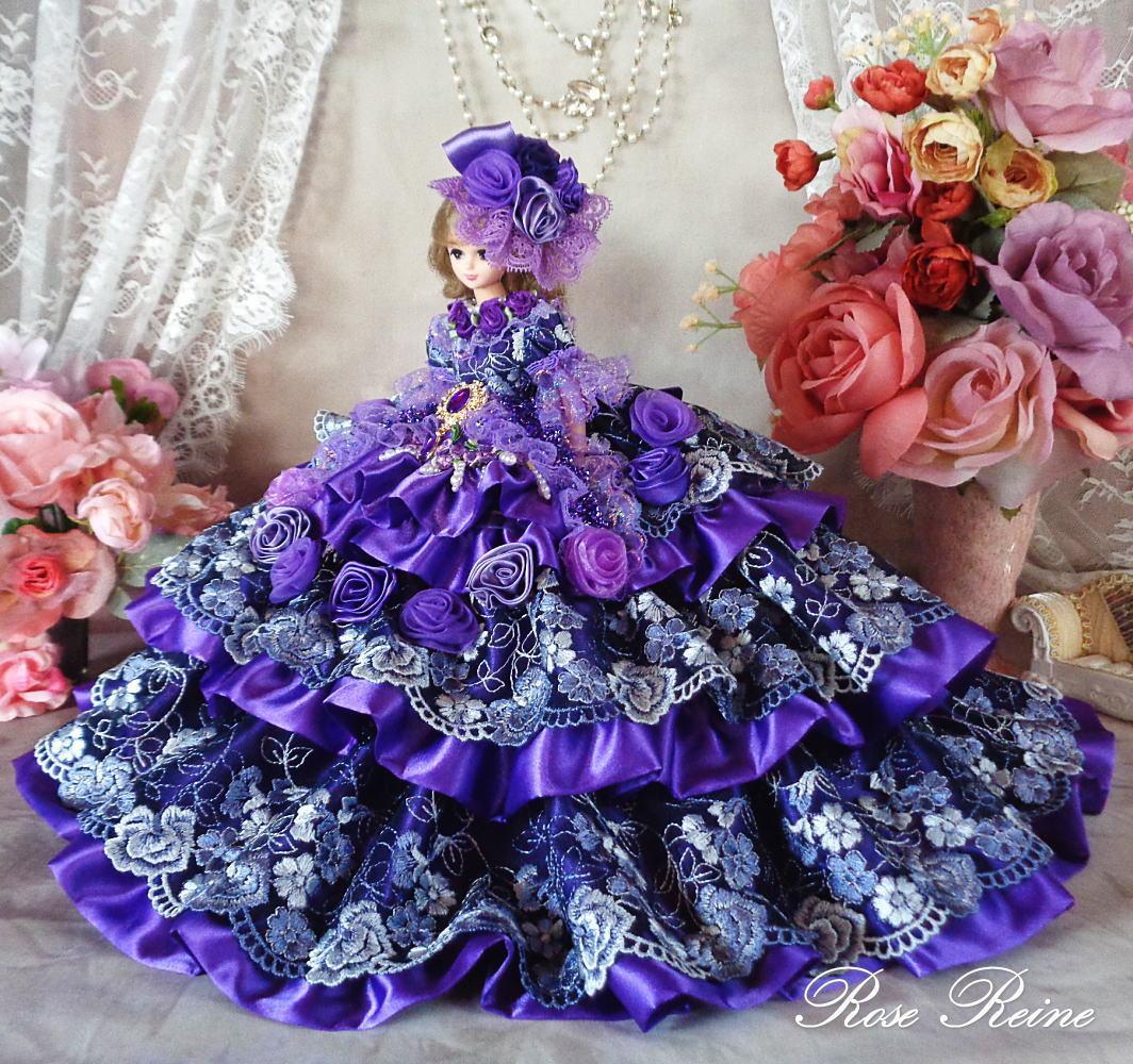 ソニアローレン王妃 ゴージャスバイオレットフリルドールドレス