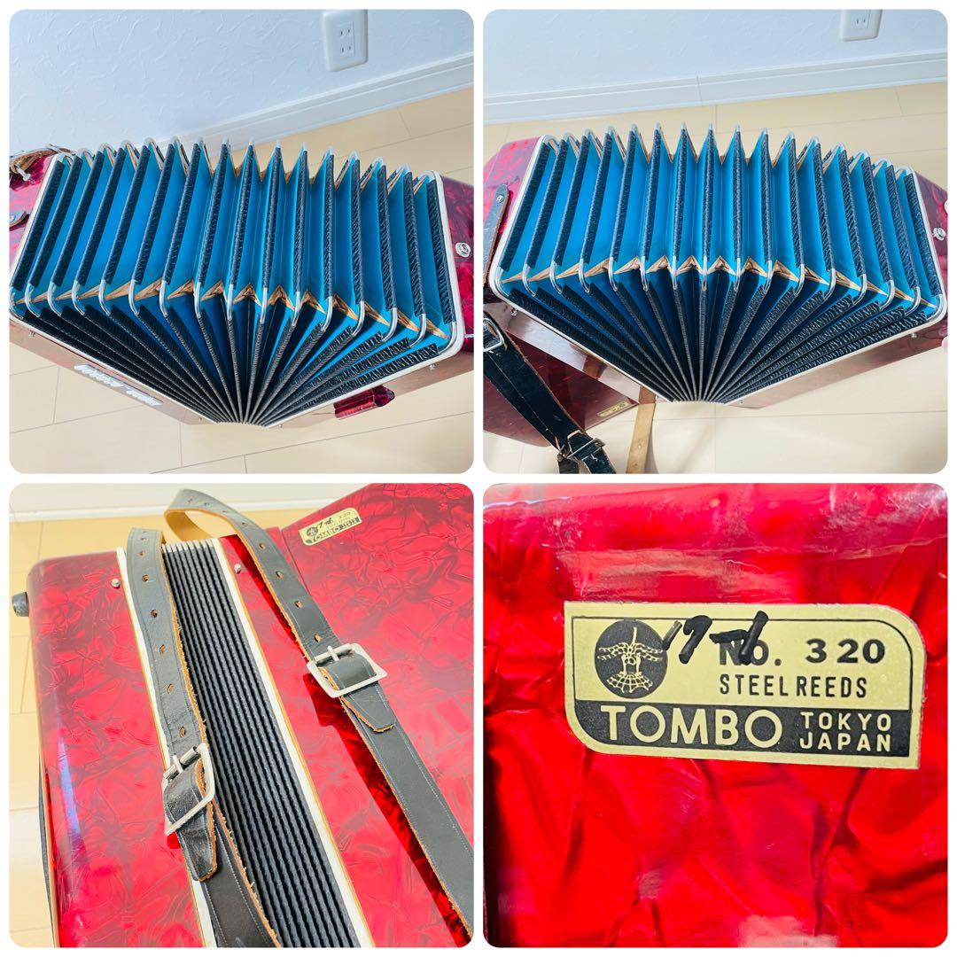 【良品】TOMBO アコーディオン 32鍵盤 赤 ストラップ付
